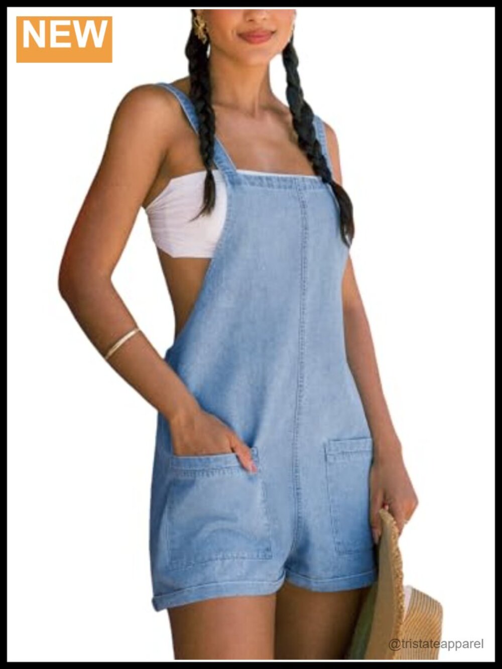 CUPSHE Women's Sleeveless Denim Short Overalls Romper Square Neck Casual
